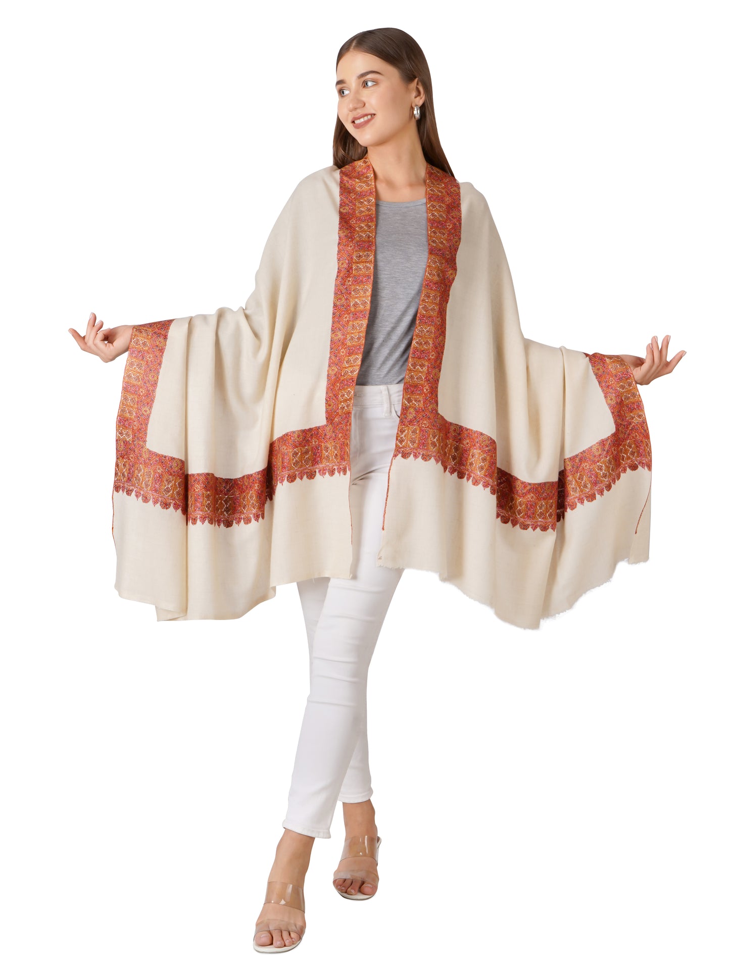 Kashmiri Pashmina Shawl Elegant - Pure Luxury in Every Wrap - Off White