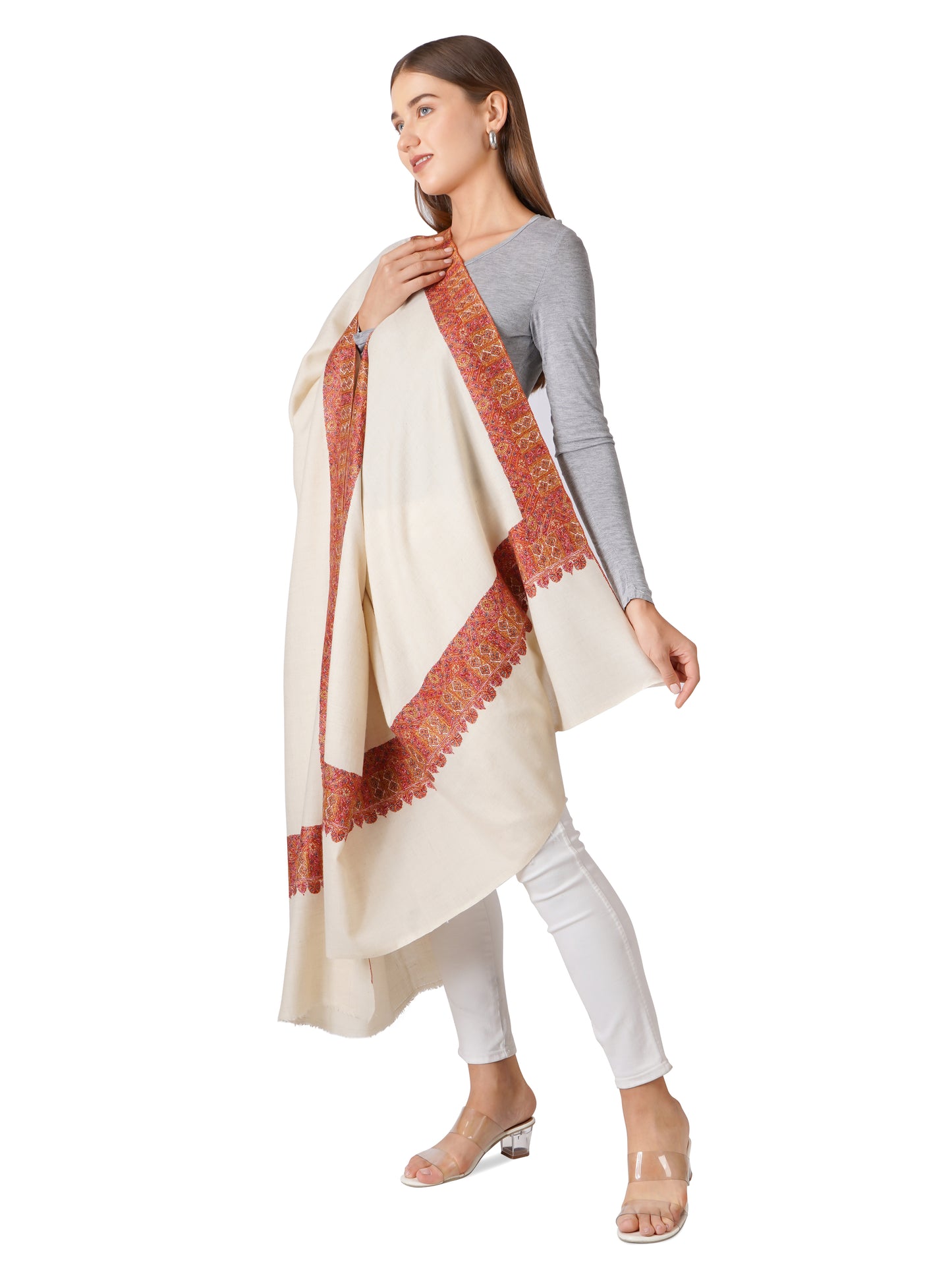 Kashmiri Pashmina Shawl Elegant - Pure Luxury in Every Wrap - Off White