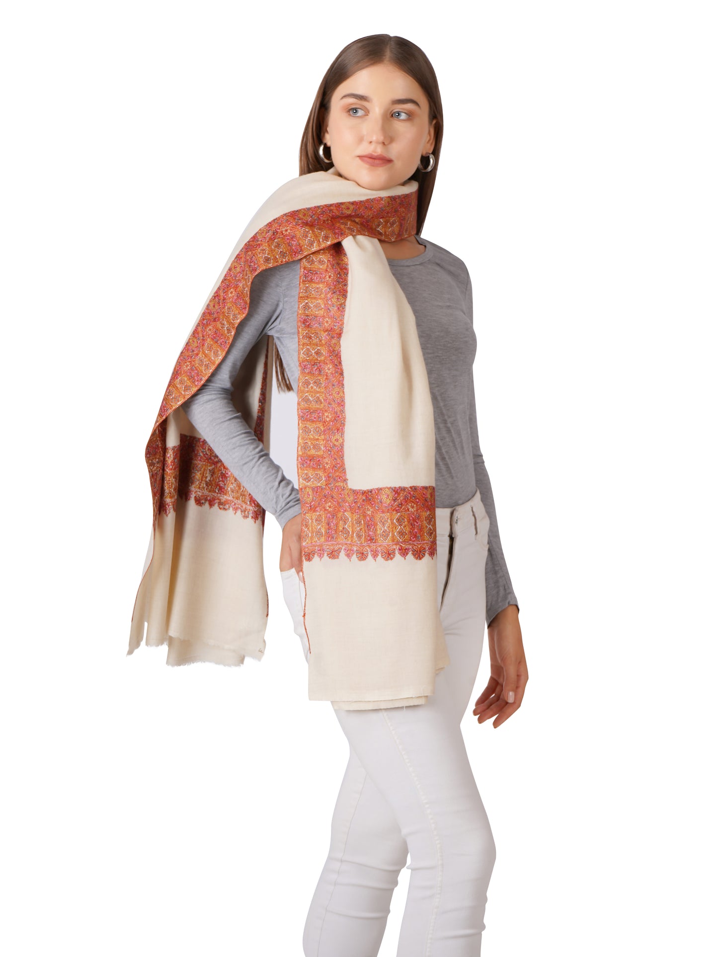 Kashmiri Pashmina Shawl Elegant - Pure Luxury in Every Wrap - Off White