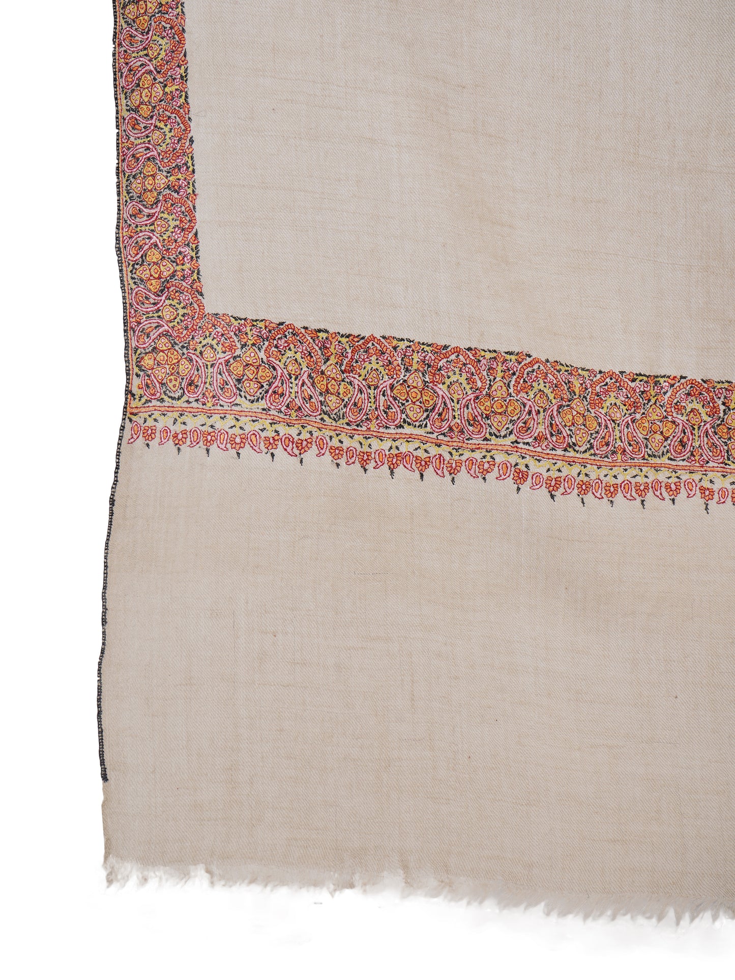 Pashmina Shawl Hand Embroidered in Kashmir - Natural Toosh