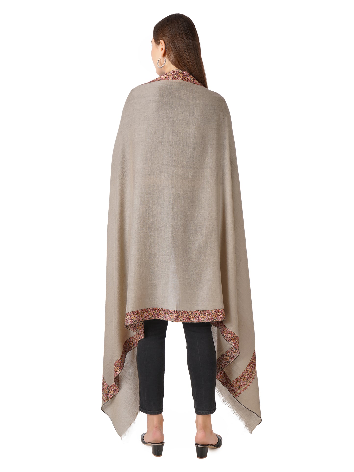 Pashmina Shawl Hand Embroidered in Kashmir - Natural Toosh