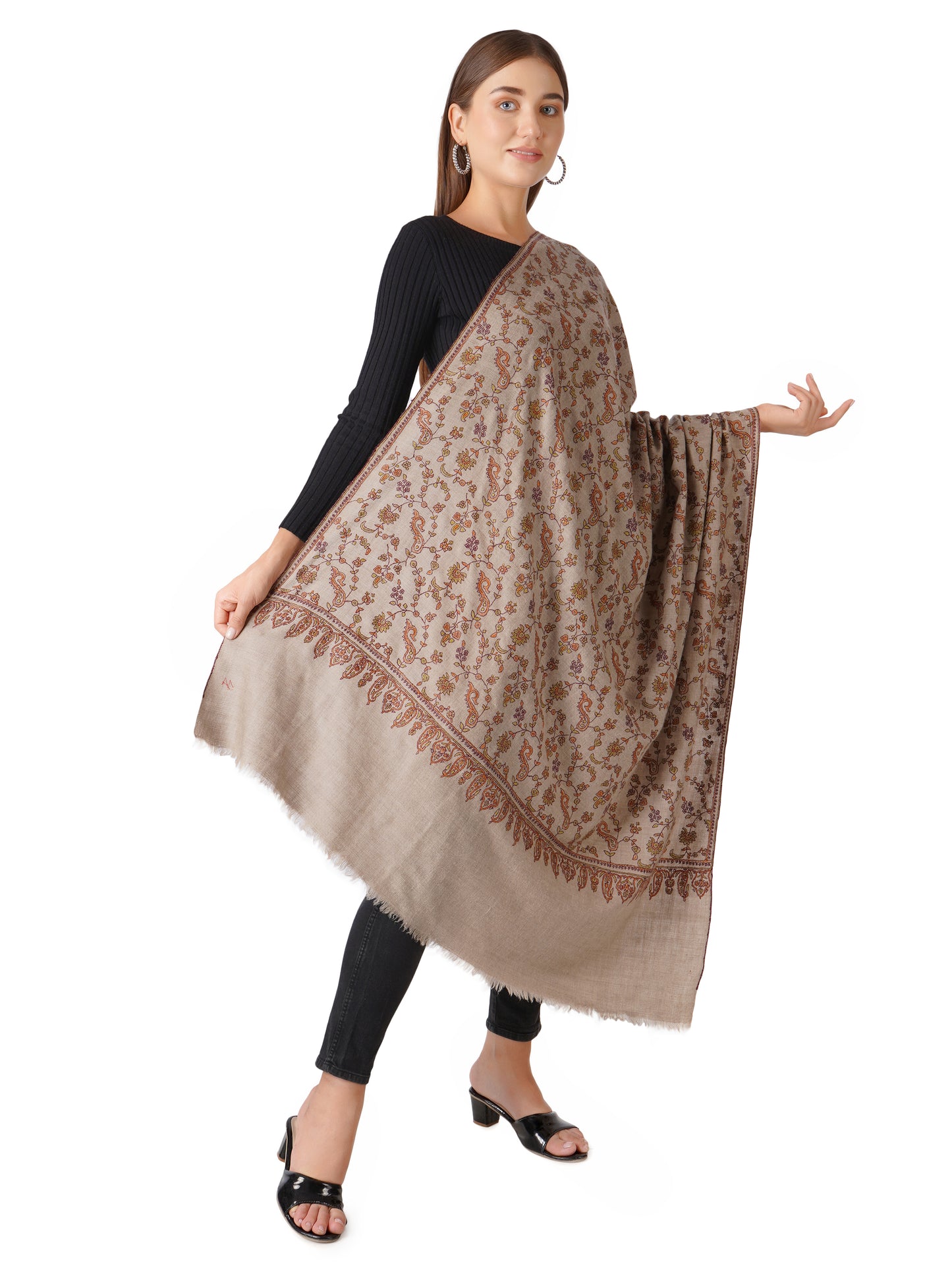 Pashmina Shawl with Intricate Hand Embroidered Floral Pattern