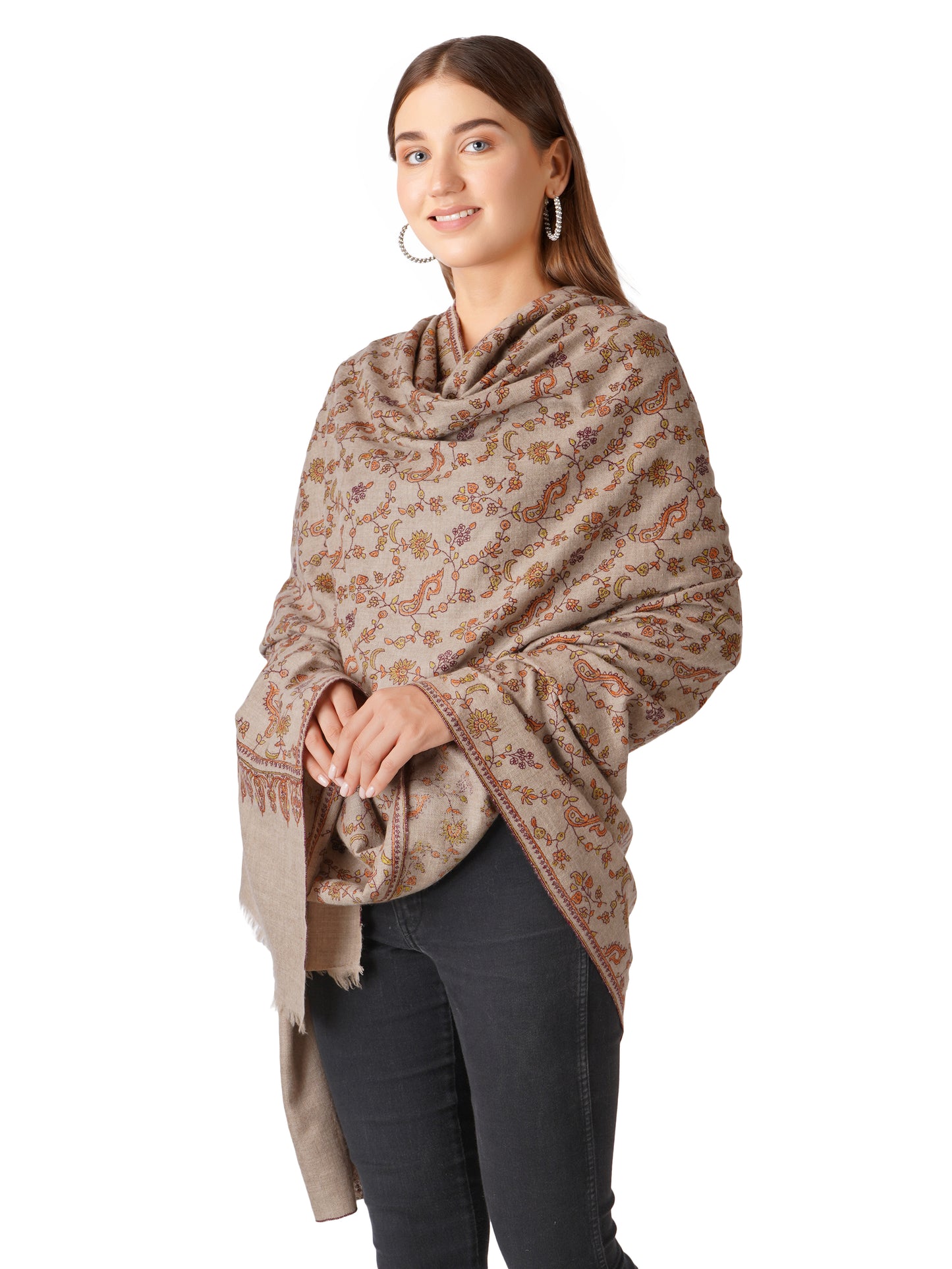 Pashmina Shawl with Intricate Hand Embroidered Floral Pattern