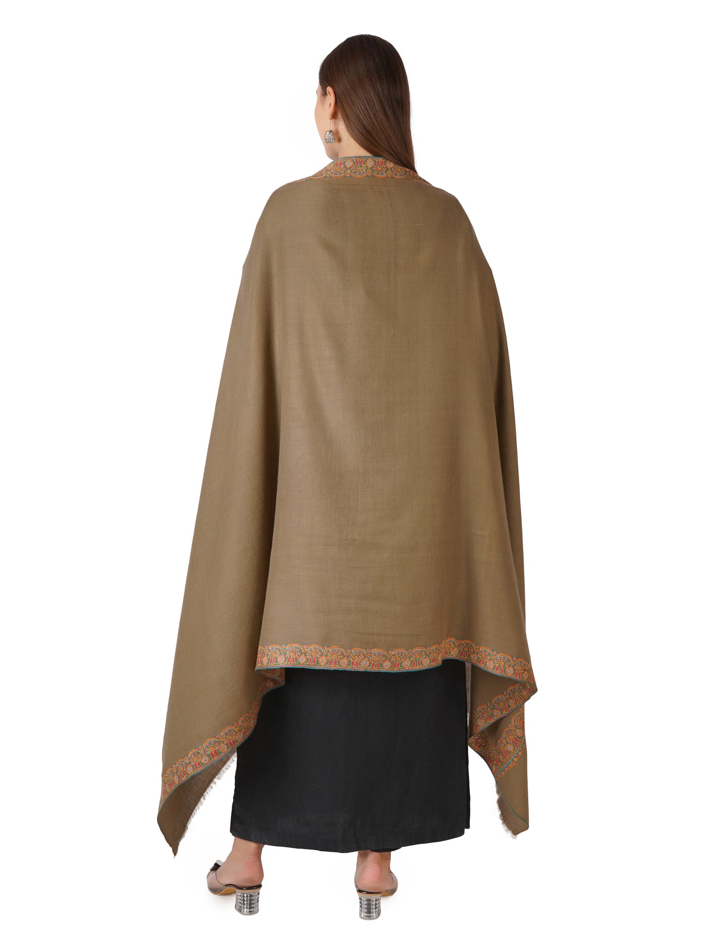 Exquisite Kashmiri Pashmina Shawl with Handcrafted Embroidery - Toosh Color