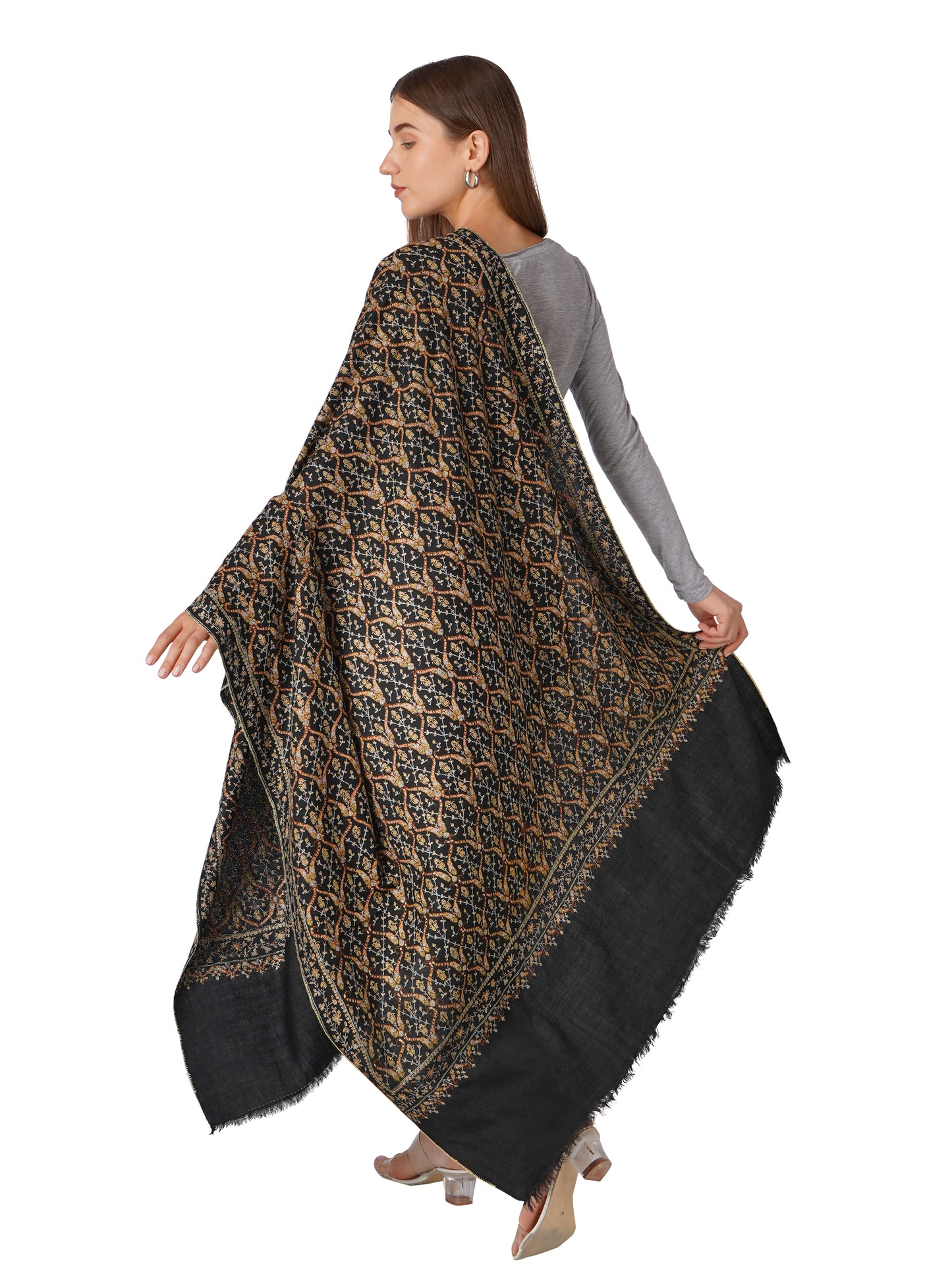 Traditional Pashmina Shawl Handwoven– Classic Black