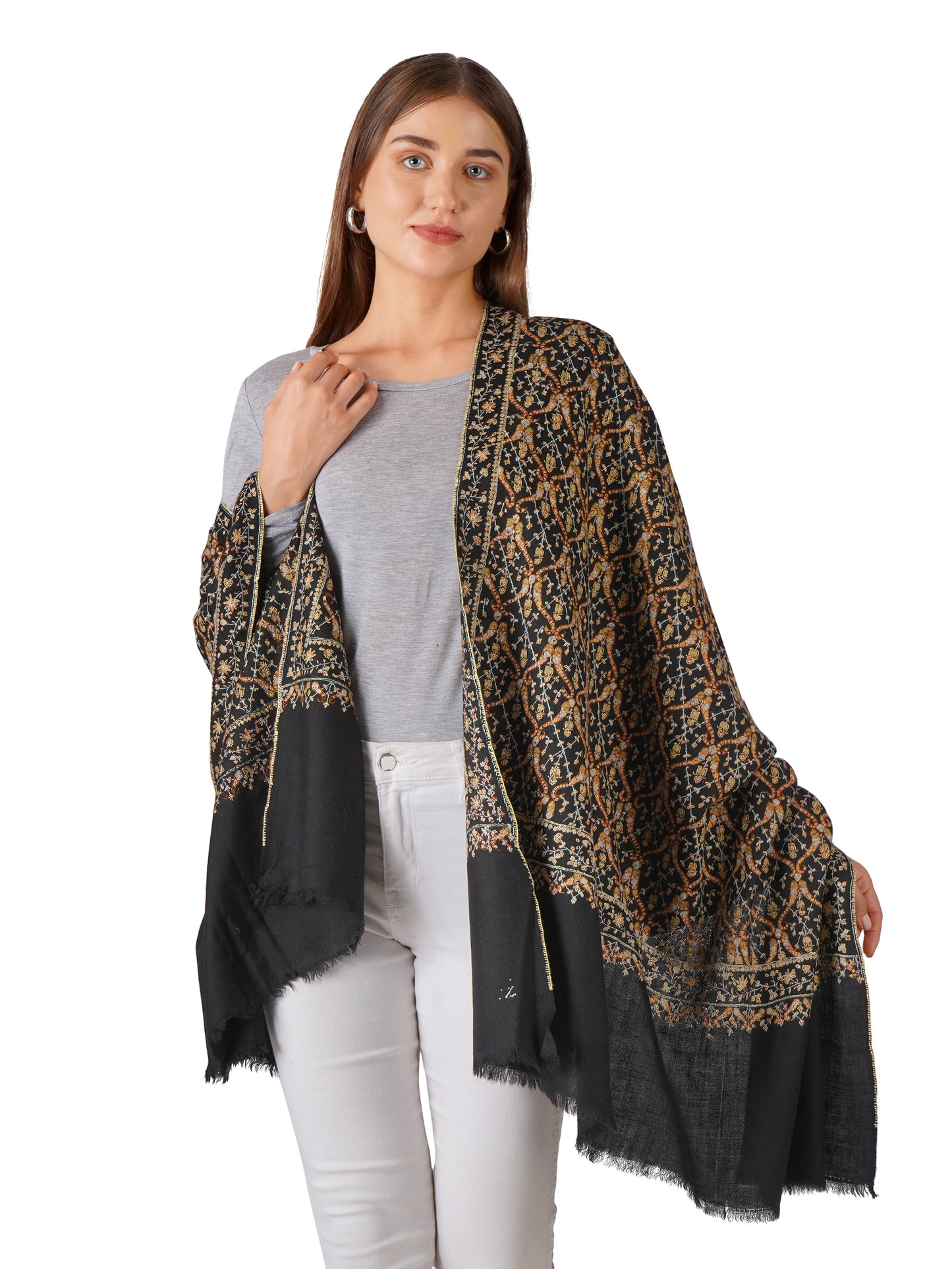 Traditional Pashmina Shawl Handwoven– Classic Black