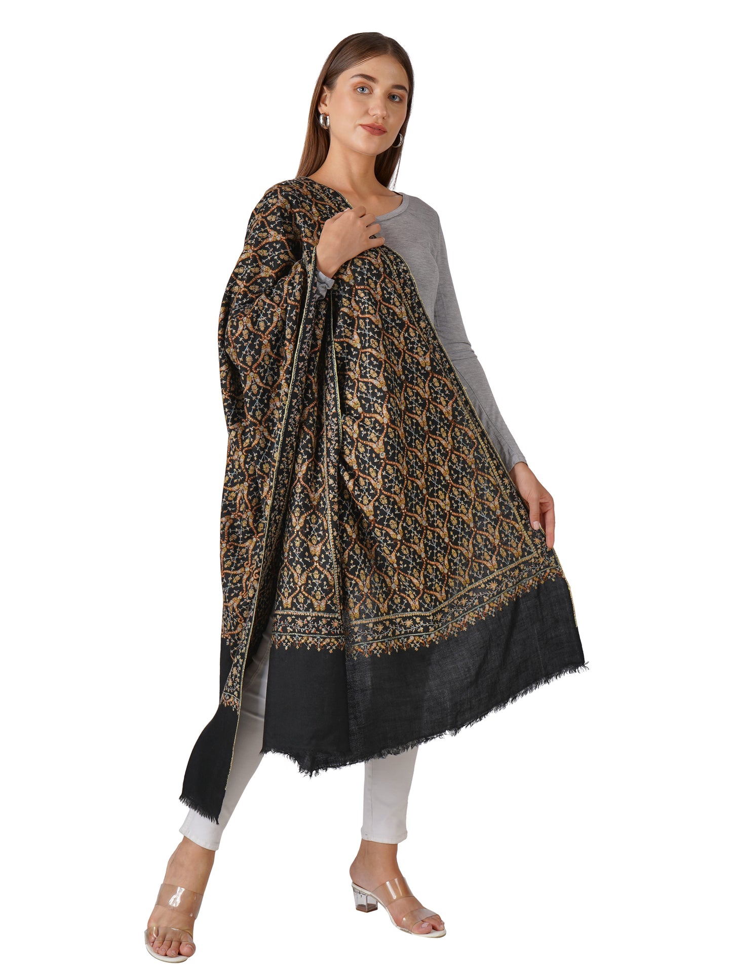 Traditional Pashmina Shawl Handwoven– Classic Black