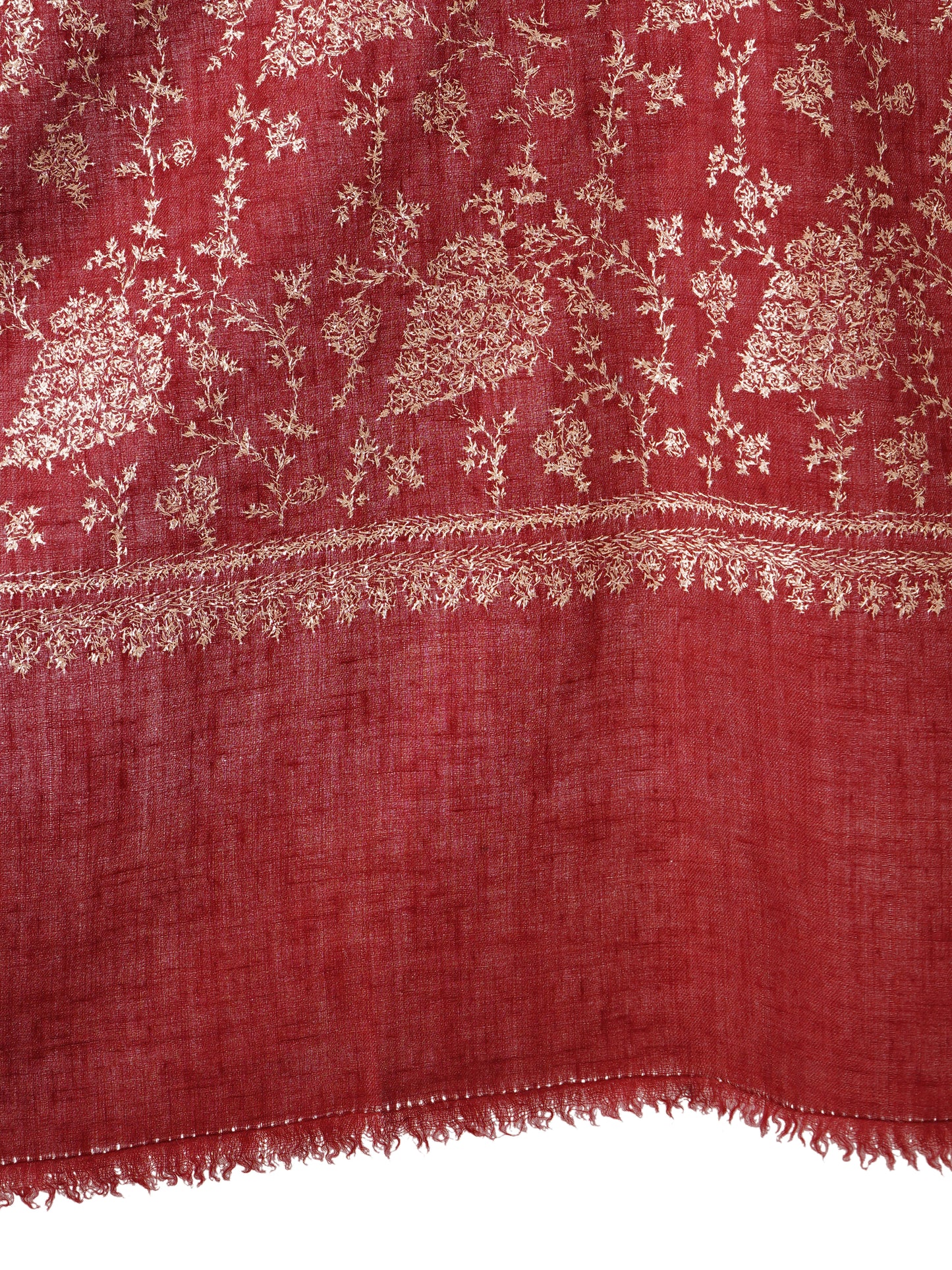 Elegant Red Pashmina Shawl with Floral Embroidery