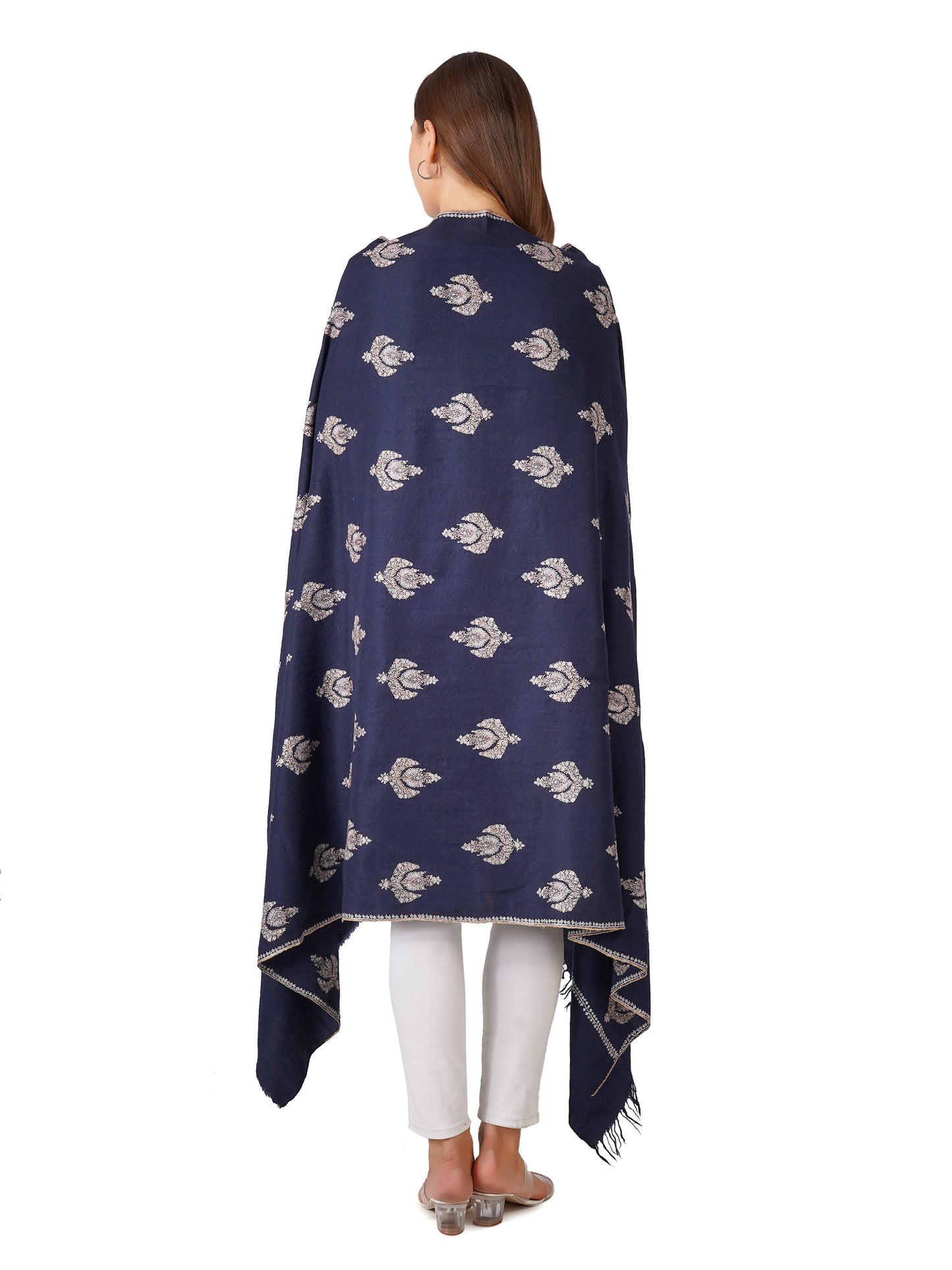 Handcrafted Navy Pashmina Shawl with Hand Embroidery - Luxurious and Soft