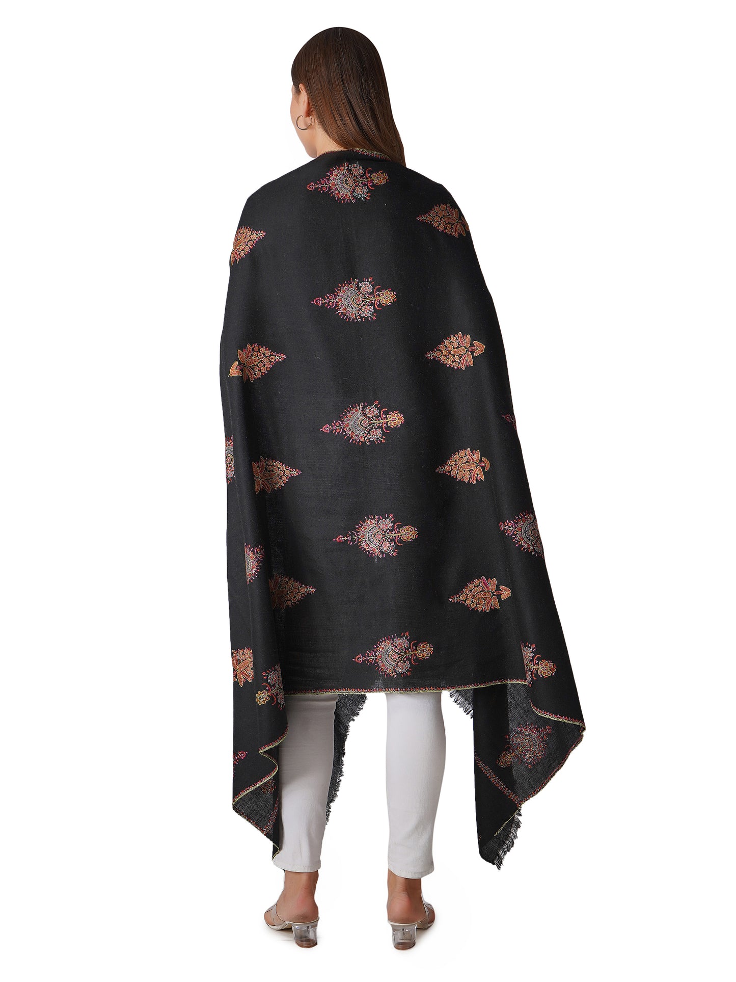 Stylish Black Pashmina Shawl with Elegant Embroidery - Luxurious and Soft