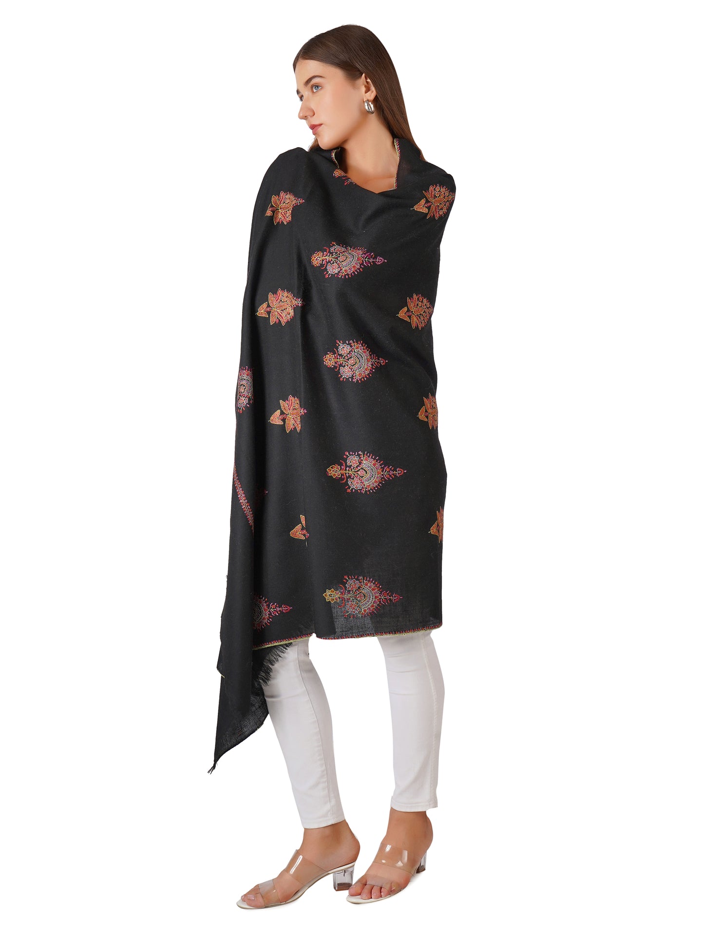 Stylish Black Pashmina Shawl with Elegant Embroidery - Luxurious and Soft