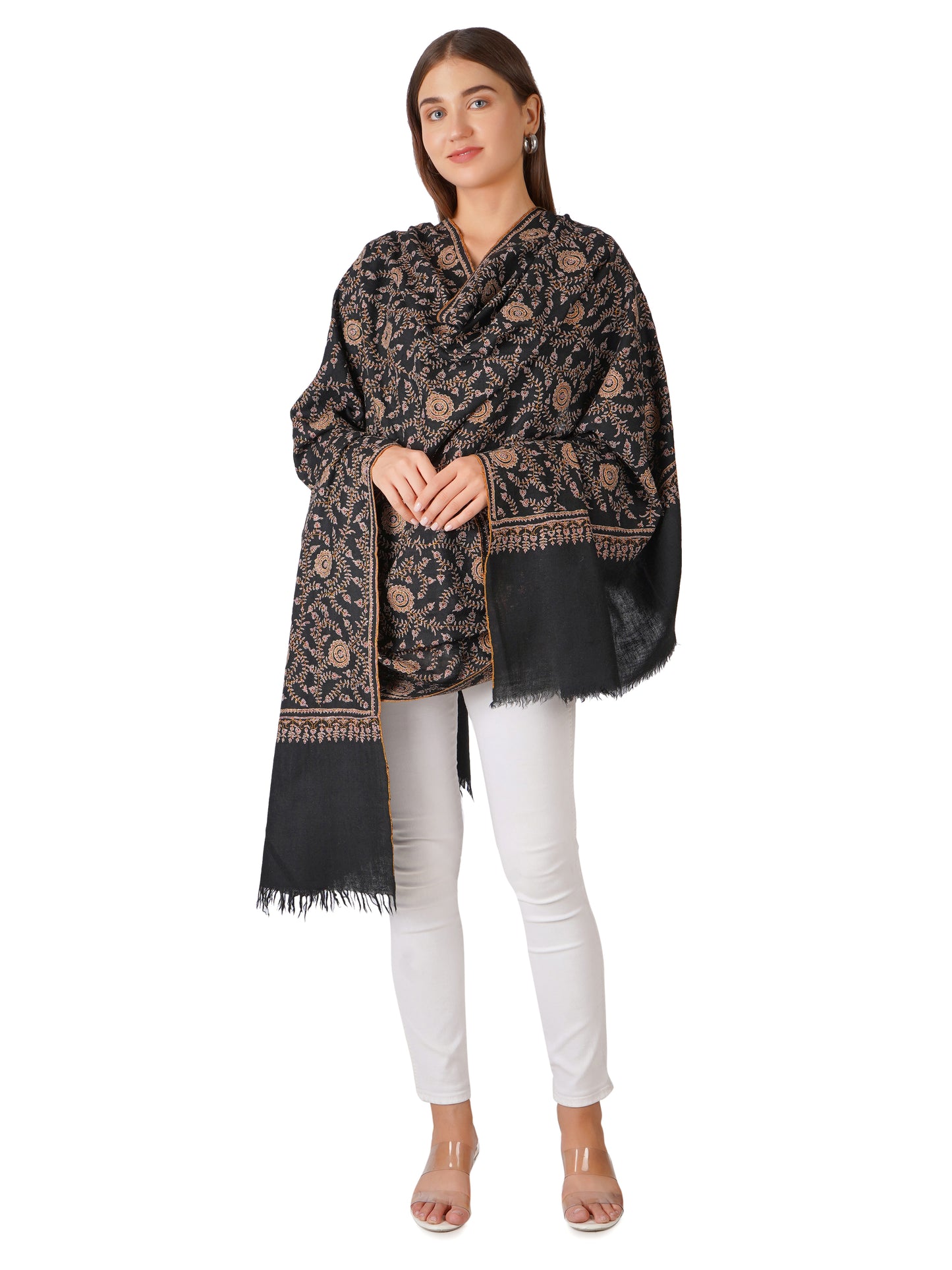 Beautiful Black Pashmina Shawl with Intricate Embroidery