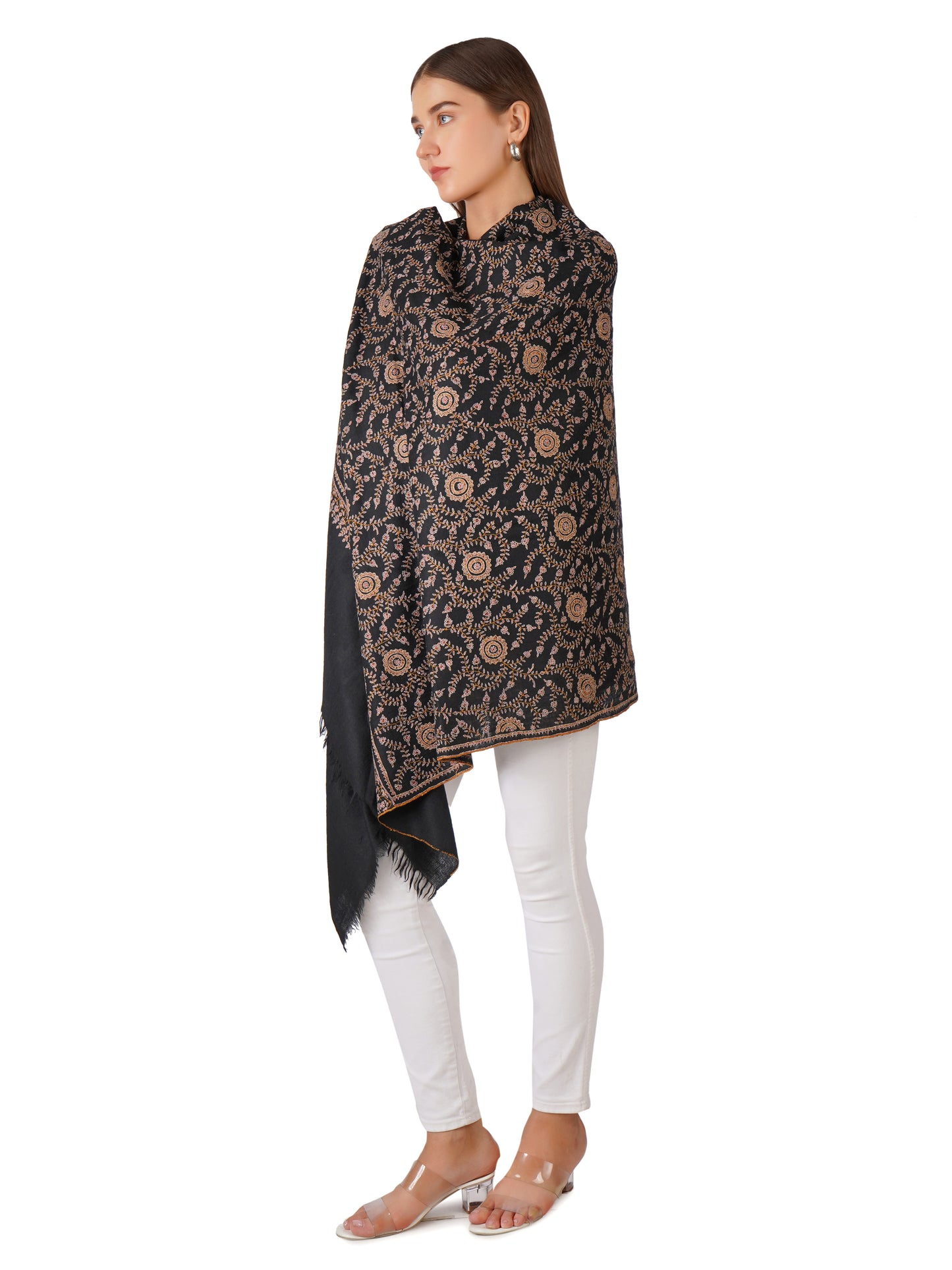 Beautiful Black Pashmina Shawl with Intricate Embroidery