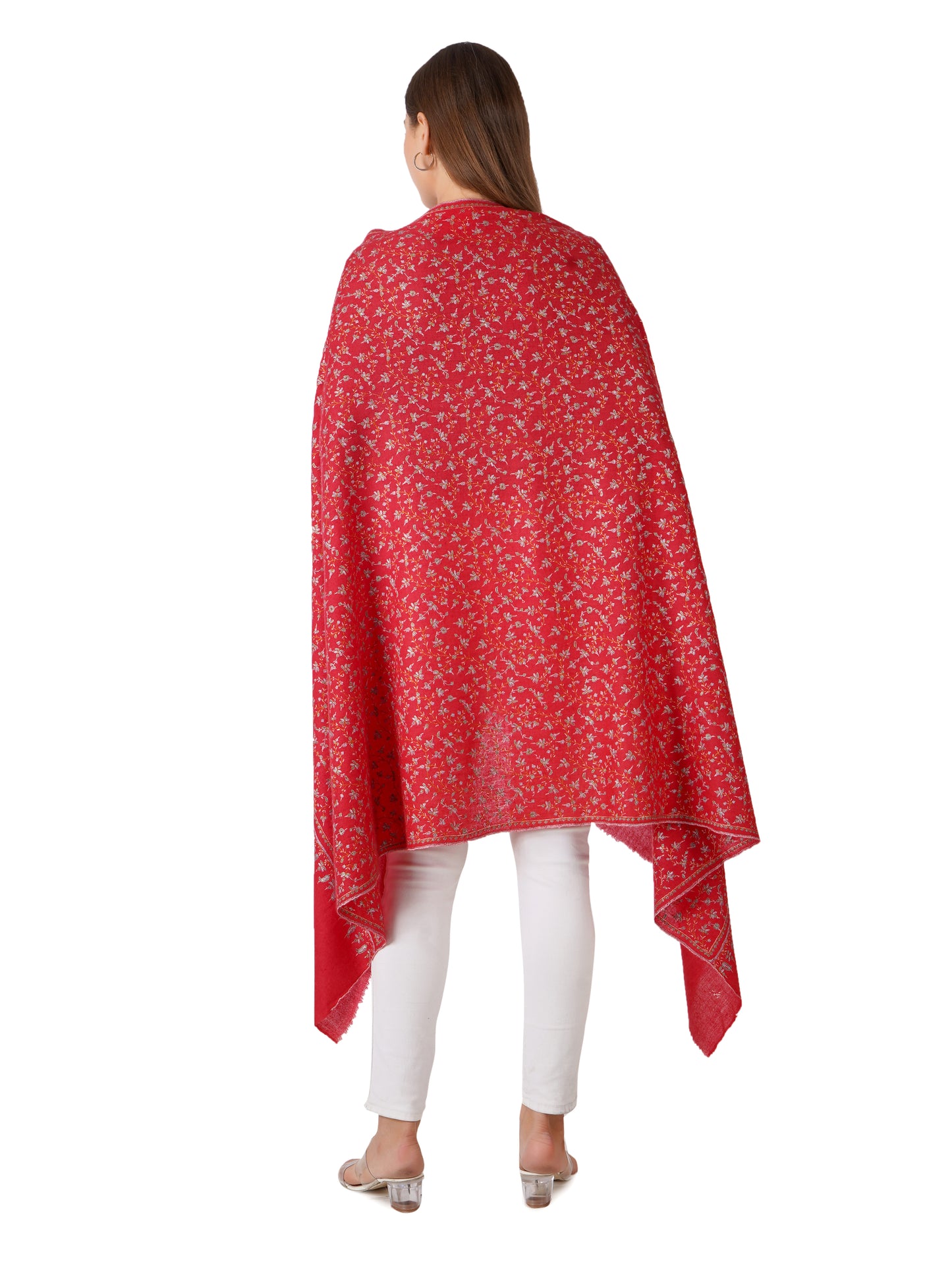 Handcrafted Pashmina Shawl with Floral Designs - Red