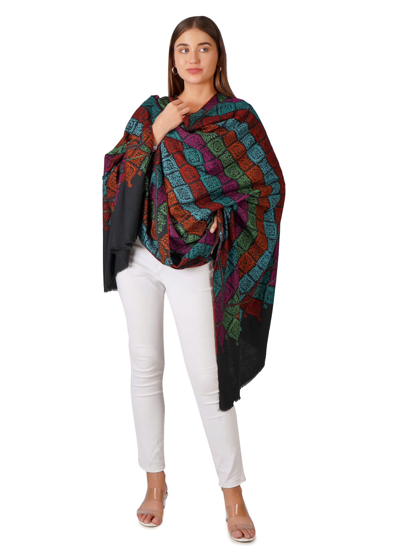 Luxurious Stripes Pashmina Shawl with Delicate Patterns