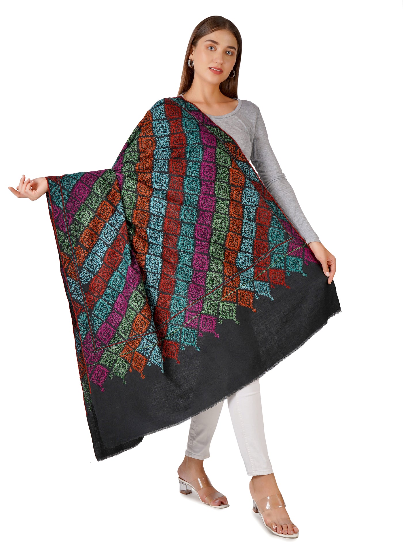 Luxurious Stripes Pashmina Shawl with Delicate Patterns