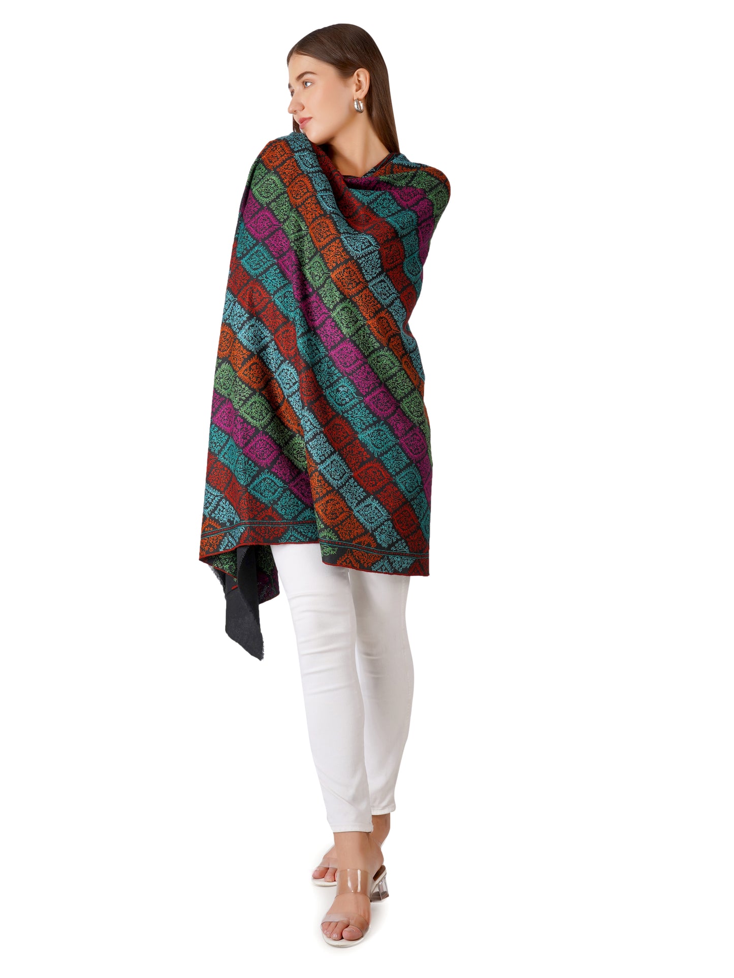 Luxurious Stripes Pashmina Shawl with Delicate Patterns