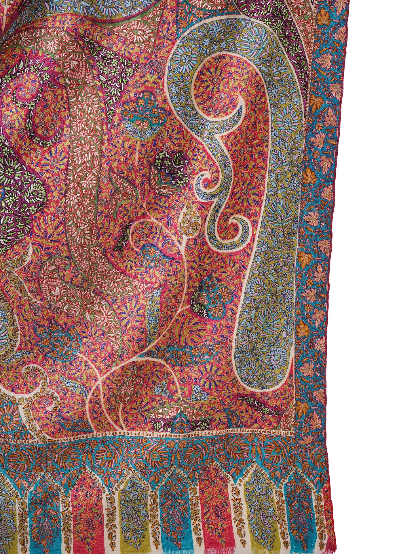 Luxurious Pashmina Shawl with Hand Sozni Embroidery Designs - Multi Color