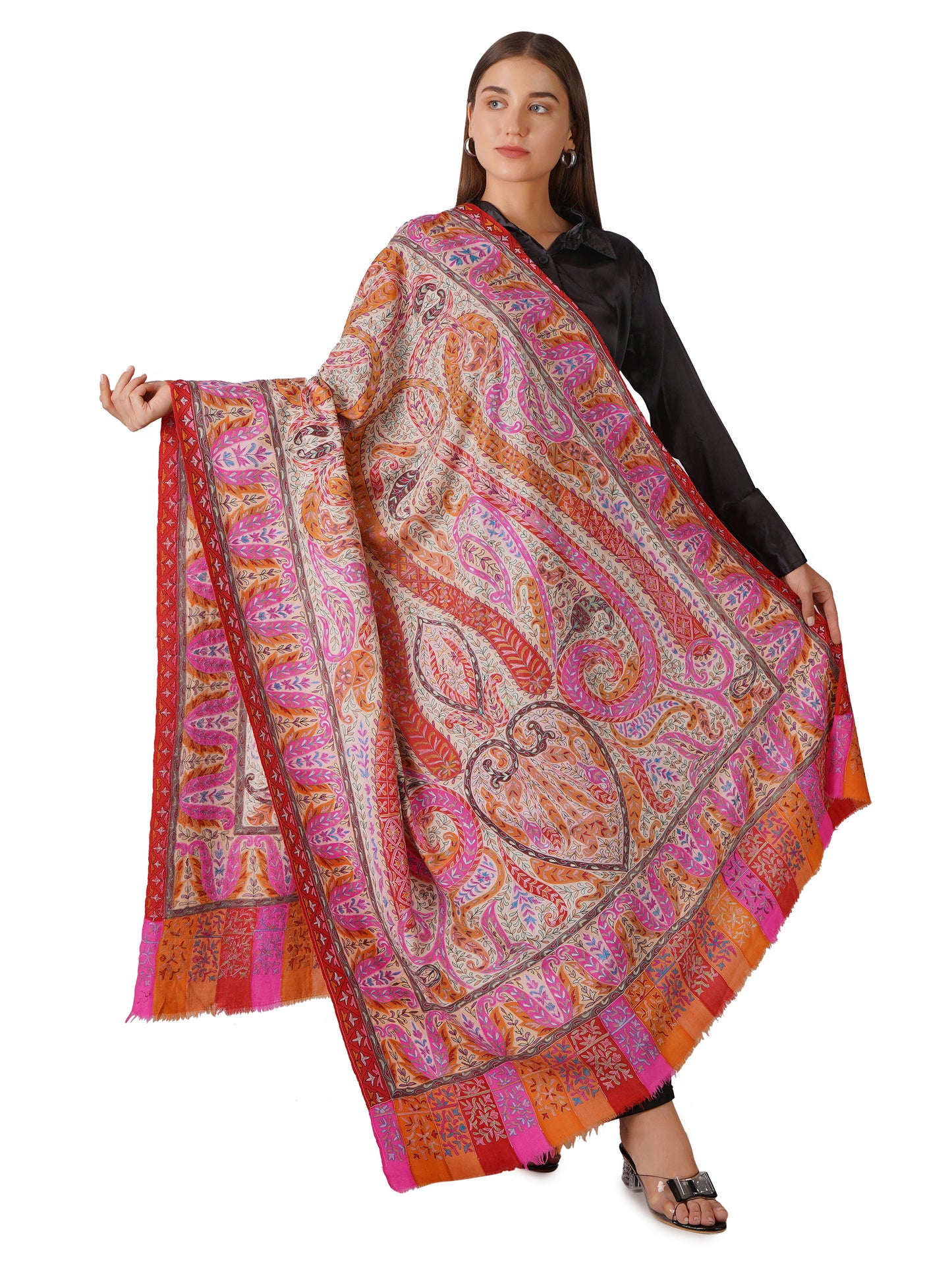 Cozy Pashmina Shawl with Elegant Embroidery