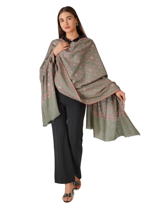 Beautiful Pashmina Shawl with Detailed Patterns - Sea Green