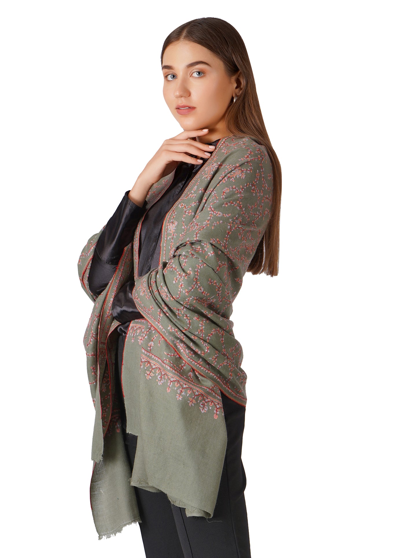 Beautiful Pashmina Shawl with Detailed Patterns - Sea Green