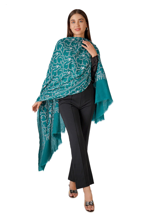 Cozy Pashmina Shawl with Intricate Embroidery - Green