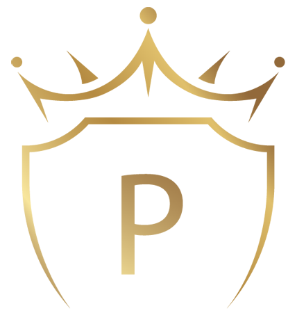 Pashwrap golden logo with a P letter inside the crown shape on a transparent background