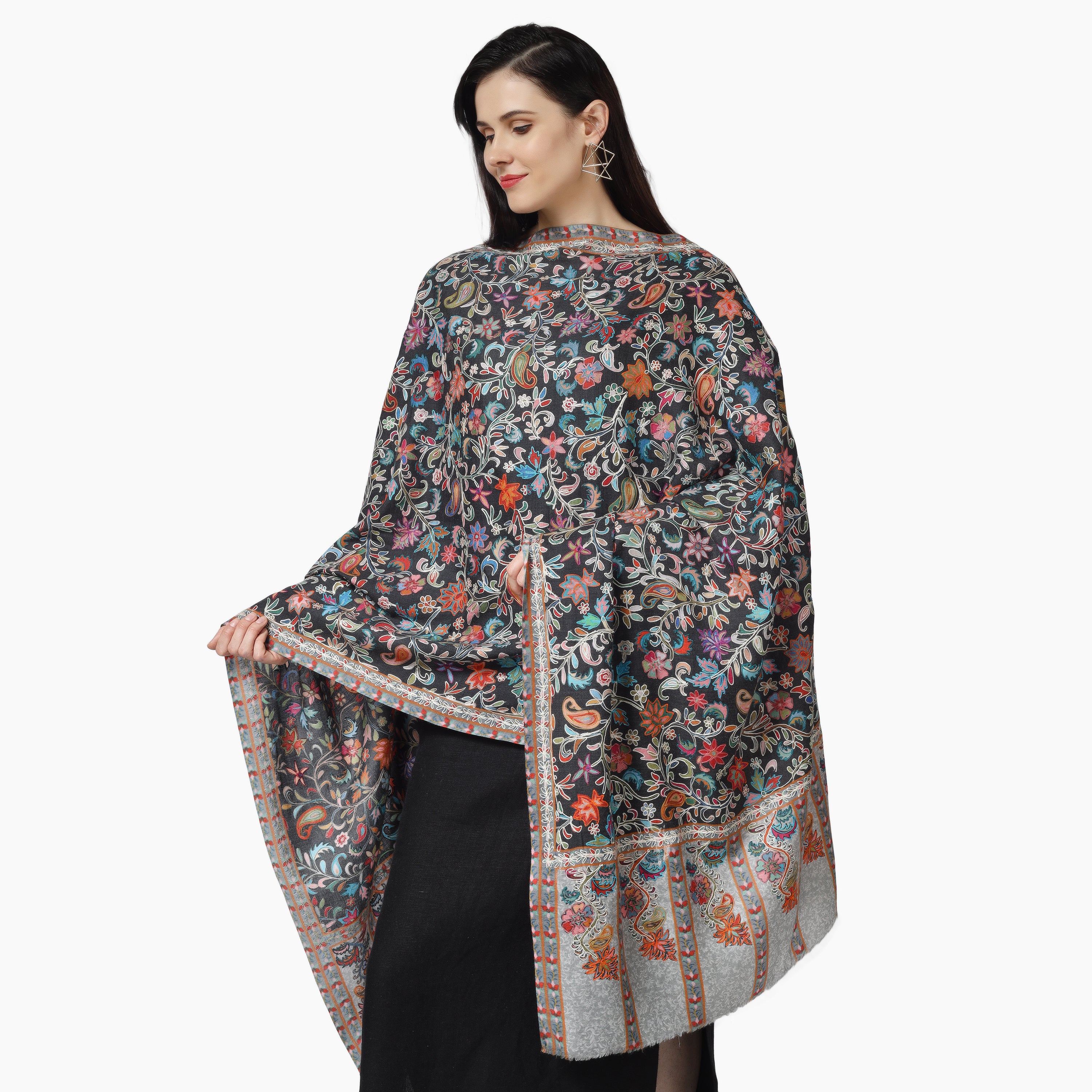 Kashmiri Kalamkari Wrap (Black) – PASHWRAP